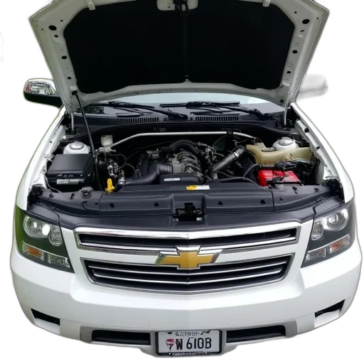 car, crown, hood, white, chevrolet, open, revealing, engine transparent PNG cut-out