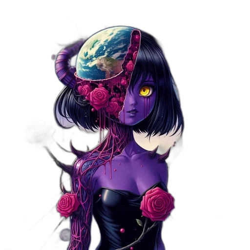 mask, flower, dress, creature, concept art, fantasy art, pixel art, comic book art transparent PNG cut-out