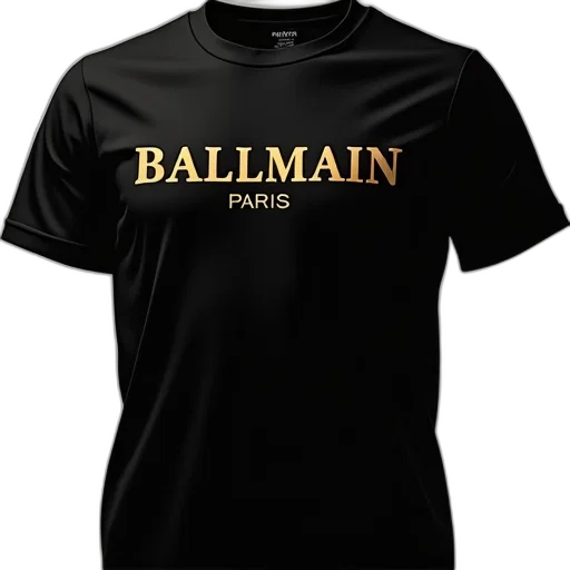 black, shirt, ballmain, paris, logo, gold, letters transparent PNG cut-out