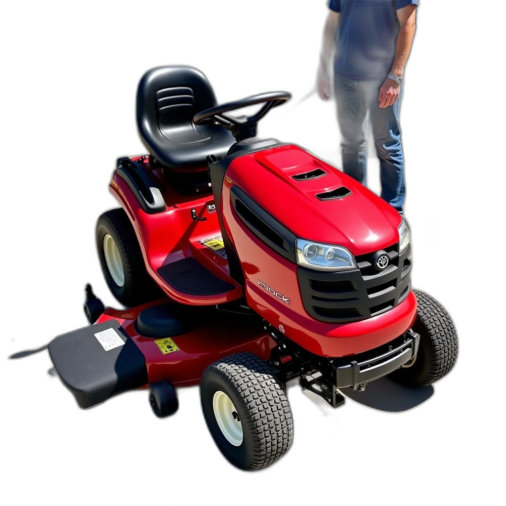 robot, car, 3d render, red, lawn, mower, black, seat transparent PNG cut-out