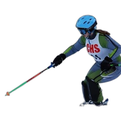 staff, photorealistic, 3d render, skier, wearing, blue, helmet, green transparent PNG cut-out