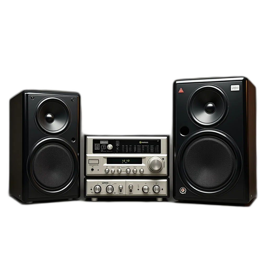3d render, vintage, stereo, system, black, silver, color, scheme transparent PNG cut-out
