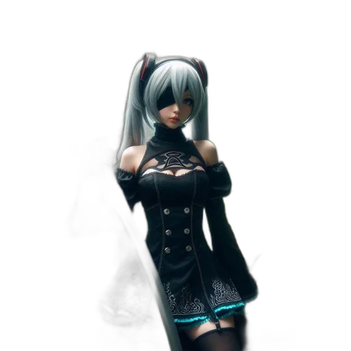 dress, staff, robot, mask, fantasy art, concept art, 3d render, anime transparent PNG cut-out