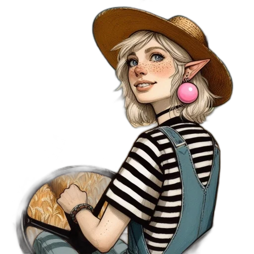 hat, jewelry, staff, fantasy art, concept art, watercolor, cartoon, young transparent PNG cut-out