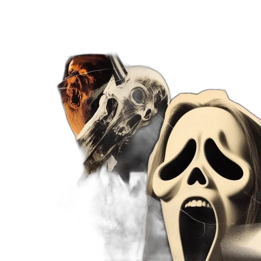 mask, concept art, photorealistic, comic book art, 3d render, collection, spooky, eerie transparent PNG cut-out