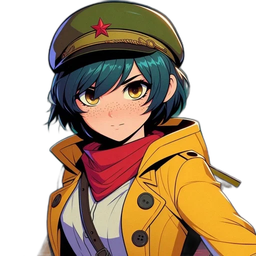 hat, jacket, staff, weapon, anime, pixel art, concept art, cartoon transparent PNG cut-out