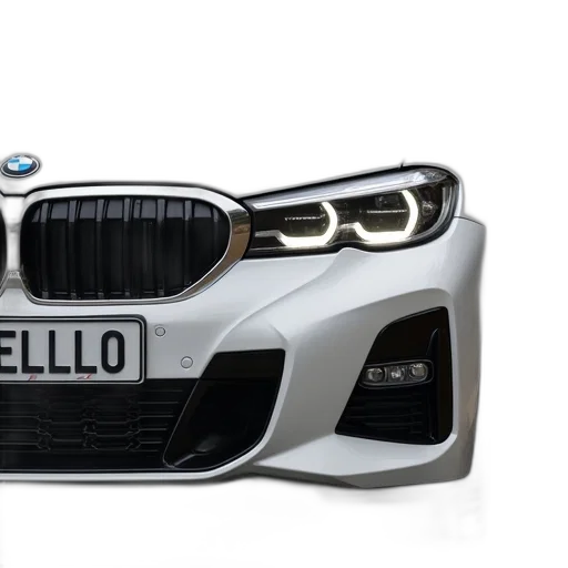 car, 3d render, close-up, front, white, bmw, license, plate transparent PNG cut-out