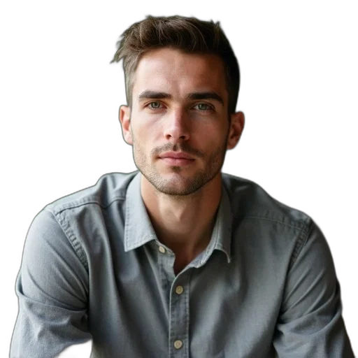 staff, face, jacket, furniture, photorealistic, man, short, hair transparent PNG cut-out