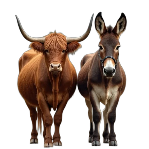 animal, photorealistic, concept art, 3d render, brown, large, horns, donkey transparent PNG cut-out