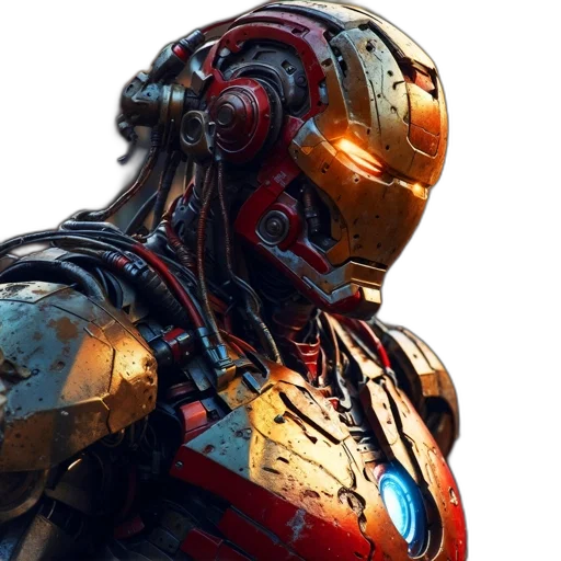 robot, face, concept art, 3d render, cyberpunk, comic book art, robotic, armored transparent PNG cut-out
