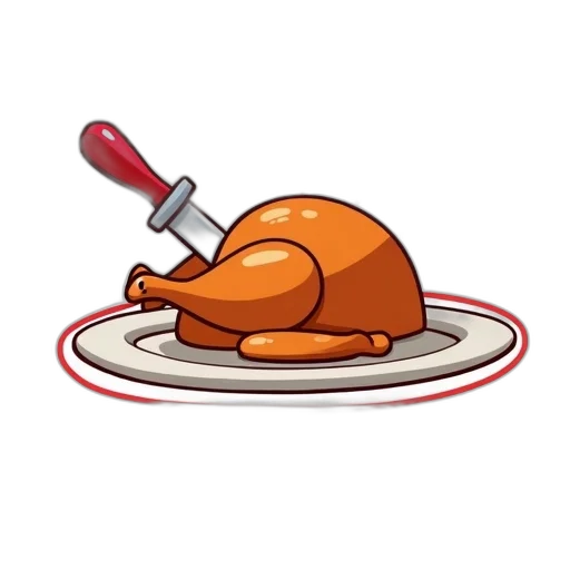 food, pixel art, cartoon, image, roasted, turkey, knife, stuck transparent PNG cut-out