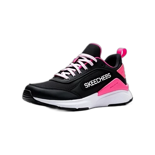 shoes, 3d render, vaporwave, black, pink, sneaker, word, skechers transparent PNG cut-out