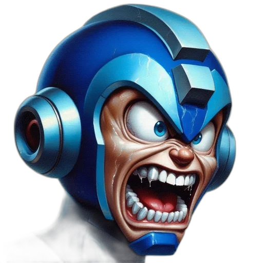 mask, robot, face, concept art, 3d render, comic book art, cartoon, blue transparent PNG cut-out