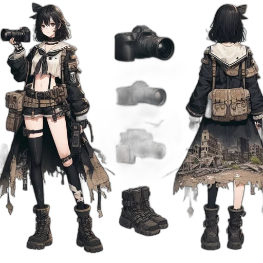 jacket, weapon, concept art, fantasy art, cyberpunk, 3d render, dark, monochrome transparent PNG cut-out
