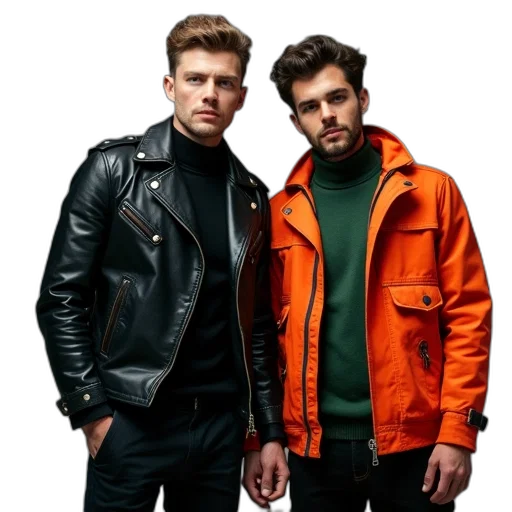 jacket, neon, man, black, leather, colorful, standing, next transparent PNG cut-out