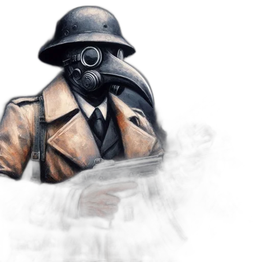 jacket, mask, hat, weapon, concept art, watercolor, photorealistic, comic book art transparent PNG cut-out