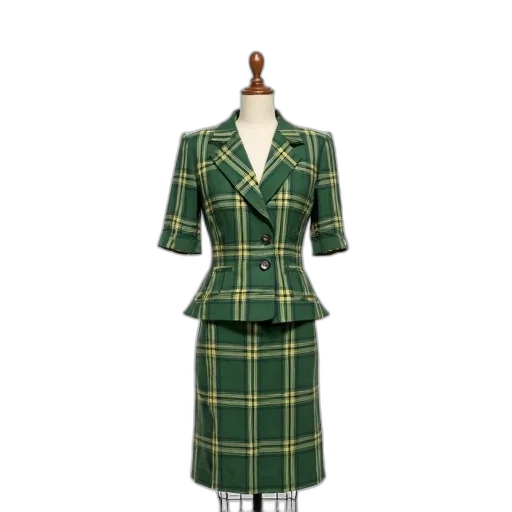 dress, jacket, green, mannequin, dressed, plaid, suit, matching transparent PNG cut-out