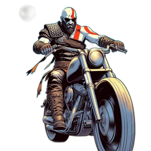comic book art, concept art, fantasy art, photorealistic, man, fierce, expression, rides transparent PNG cut-out
