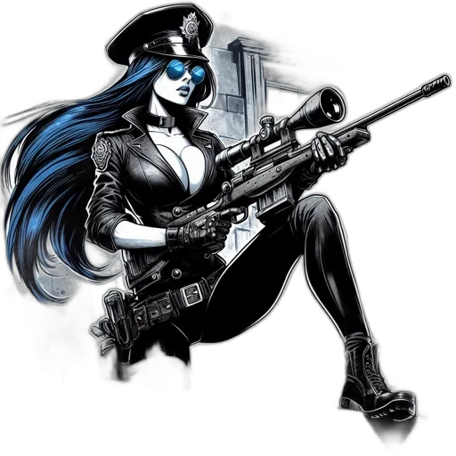 weapon, staff, comic book art, cartoon, concept art, cyberpunk, blue, female transparent PNG cut-out