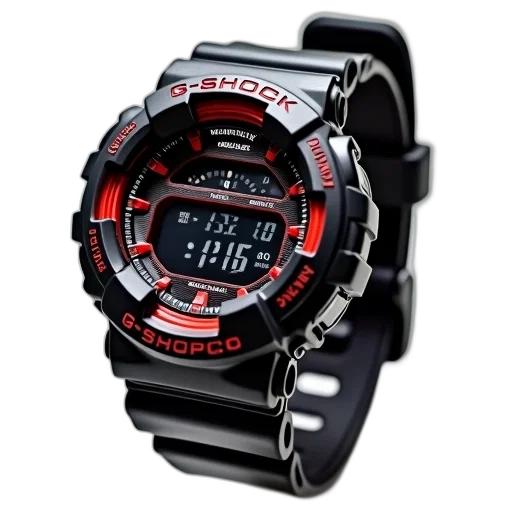 black, red, g-shock, watch, digital, display, showing, time transparent PNG cut-out