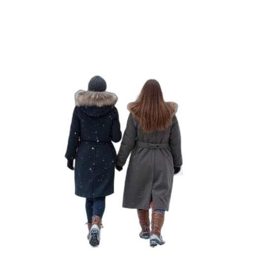 jacket, hat, umbrella, dress, 3d render, two, women, snow transparent PNG cut-out