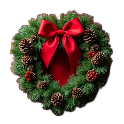 3d render, festive, holiday, wreath, heart-shaped, design, featuring, red transparent PNG cut-out