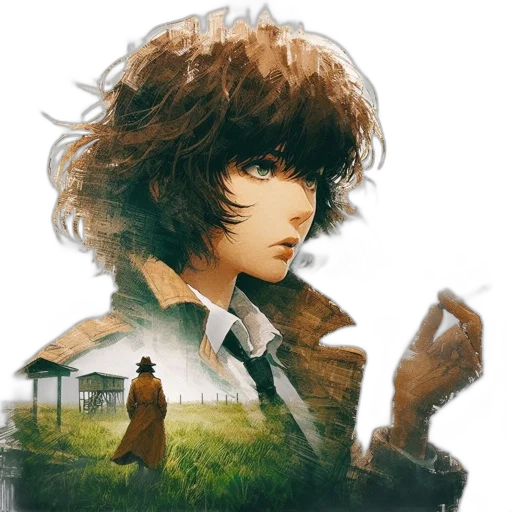 jacket, face, hair, robot, fantasy art, anime, concept art, comic book art transparent PNG cut-out
