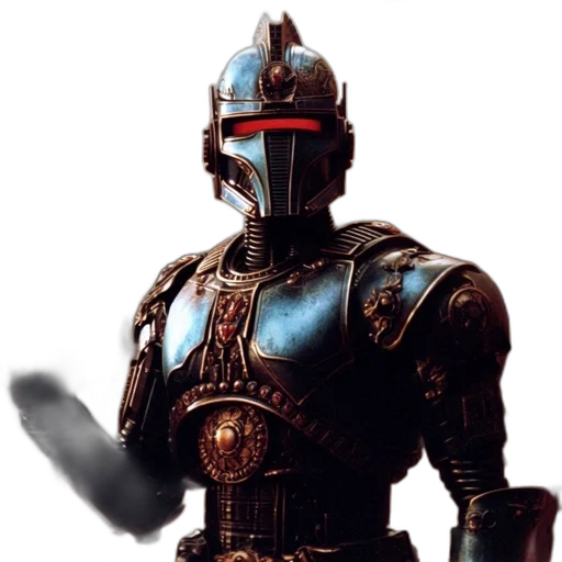 robot, staff, sword, mask, concept art, 3d render, photorealistic, fantasy art transparent PNG cut-out