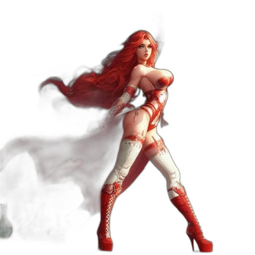 concept art, fantasy art, comic book art, pixel art, red, female, warrior, wielding transparent PNG cut-out