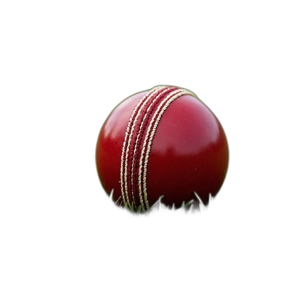 weapon, red, cricket, ball, white, seam, resting, lush transparent PNG cut-out