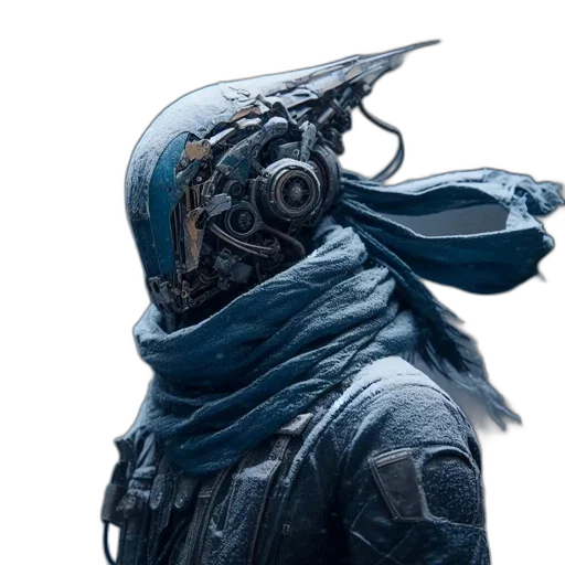 mask, robot, jacket, dragon, concept art, cyberpunk, fantasy art, 3d render transparent PNG cut-out