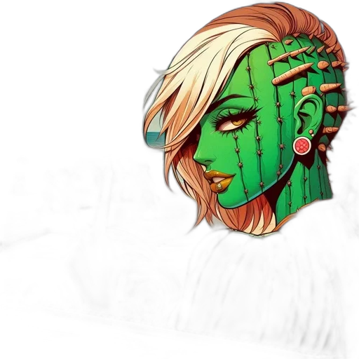mask, face, jewelry, concept art, fantasy art, pixel art, comic book art, green transparent PNG cut-out