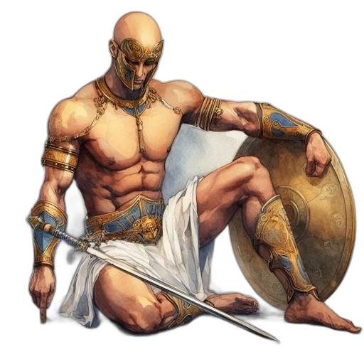 sword, fantasy art, concept art, comic book art, pixel art, golden, armored, warrior transparent PNG cut-out