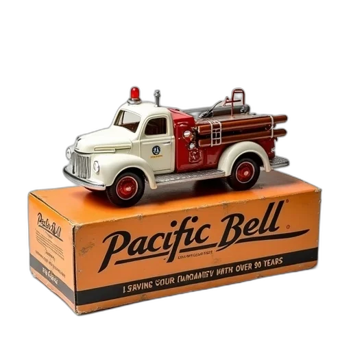 vintage, toy, fire, truck, displayed, pacific, bell, box transparent PNG cut-out