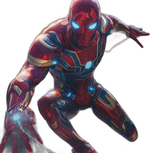robot, creature, concept art, comic book art, 3d render, pixel art, red, spider-man transparent PNG cut-out
