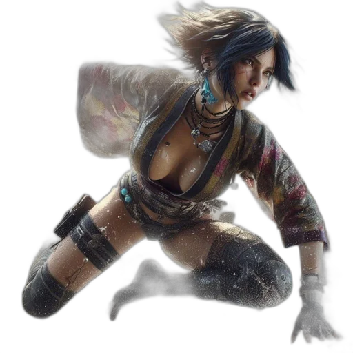 concept art, fantasy art, comic book art, cyberpunk, agile, woman, armed, weapon transparent PNG cut-out