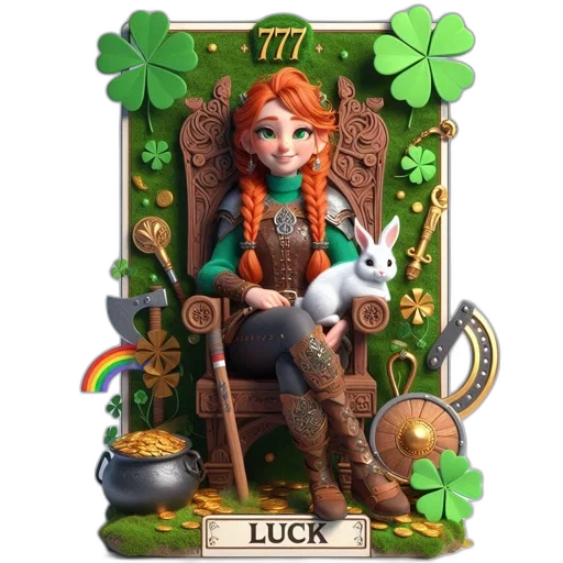concept art, fantasy art, green-eyed, red-haired, warrior, woman, gold, luck transparent PNG cut-out