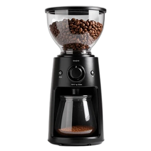black, coffee, grinder, clear, glass, container, filled, beans transparent PNG cut-out