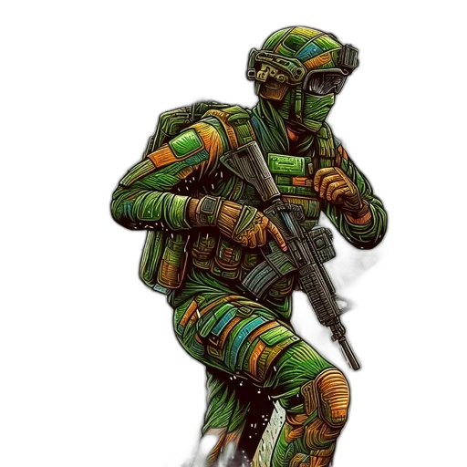 robot, weapon, jacket, staff, concept art, fantasy art, pixel art, cyberpunk transparent PNG cut-out