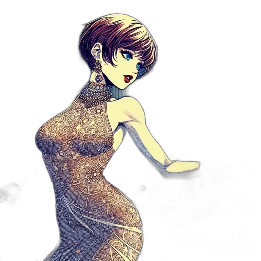 dress, jewelry, concept art, fantasy art, cartoon, comic book art, golden, earth tones transparent PNG cut-out