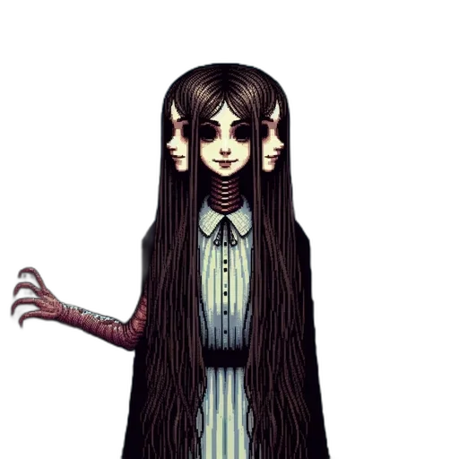 creature, staff, hair, dress, pixel art, concept art, fantasy art, 3d render transparent PNG cut-out