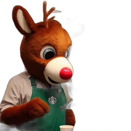 staff, animal, creature, 3d render, concept art, reindeer, dressed, starbucks transparent PNG cut-out