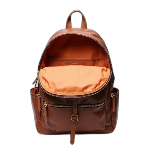 jacket, 3d render, earth tones, brown, leather, backpack, white, orange transparent PNG cut-out