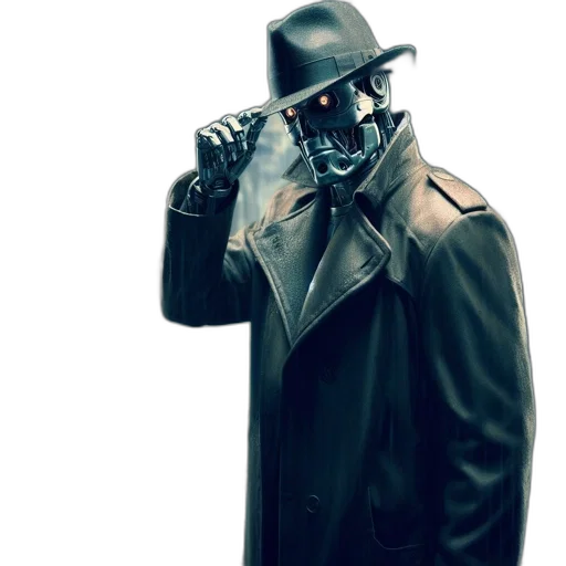 mask, jacket, robot, face, cyberpunk, concept art, comic book art, 3d render transparent PNG cut-out