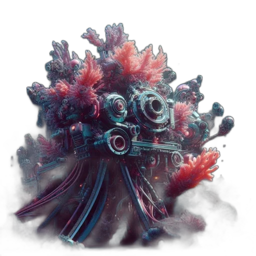 creature, mask, robot, staff, concept art, fantasy art, 3d render, photorealistic transparent PNG cut-out