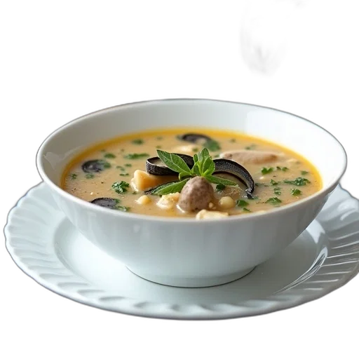 food, 3d render, photorealistic, bowl, creamy, soup, various, ingredients transparent PNG cut-out
