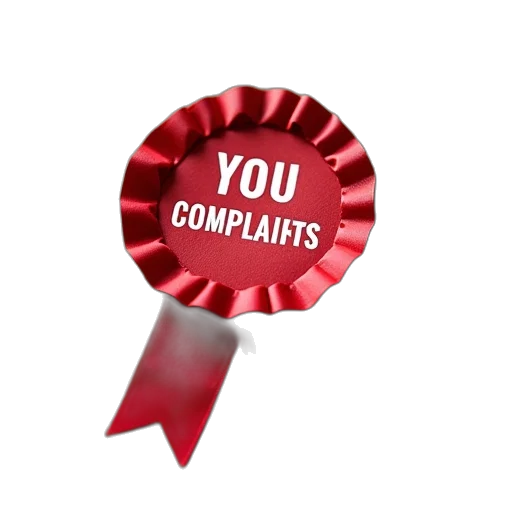 badge, word, complaints, red, ribbon transparent PNG cut-out
