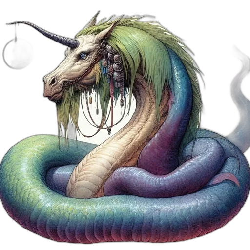dragon, creature, animal, hair, fantasy art, concept art, watercolor, photorealistic transparent PNG cut-out