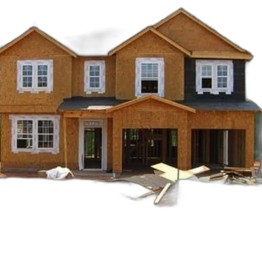 3d render, photorealistic, two-story, house, under, construction, wooden, siding transparent PNG cut-out