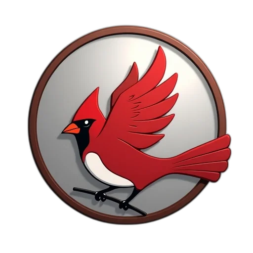 staff, 3d render, red, circular, emblem, featuring, stylized, cardinal transparent PNG cut-out